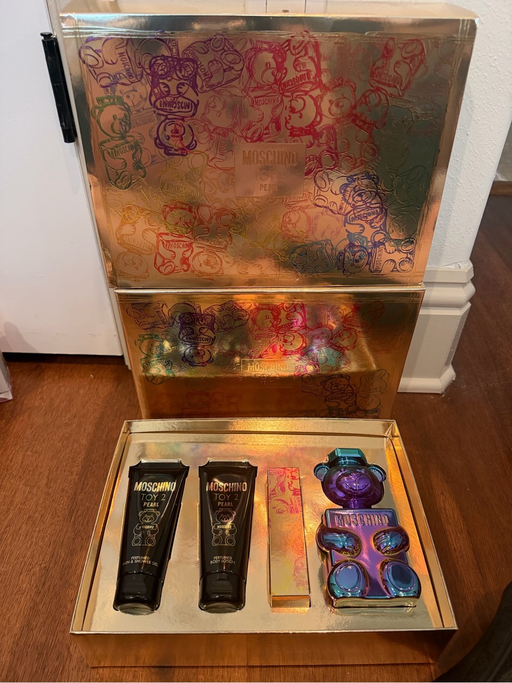 Moschino Iridescent Gold Gift Set with Purple Toy Bear Bottle